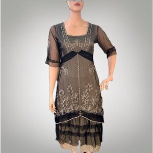 Nataya #2101 “Victorian Lux Lace” Titanic Tea  Dress Size 1X Black & Taupe NWOT!